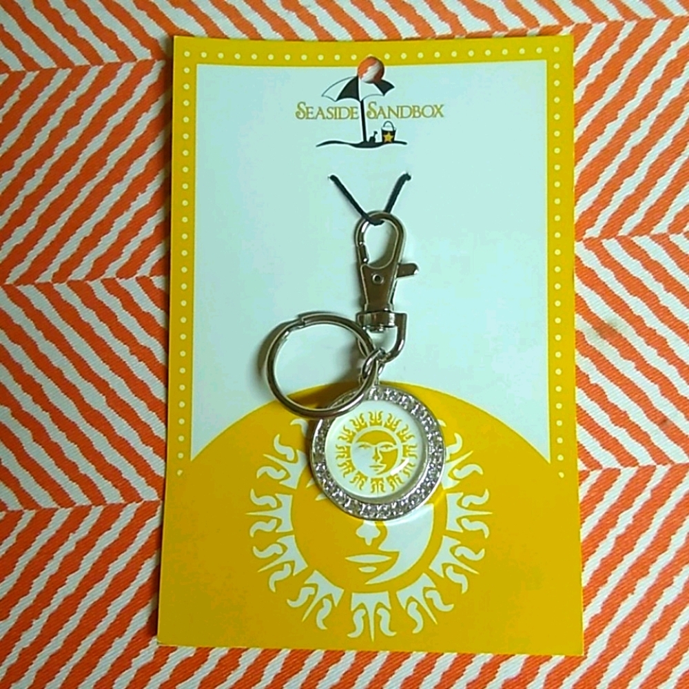 😻 3 For $15 Yellow Sun Cabochon Bling Key Ring